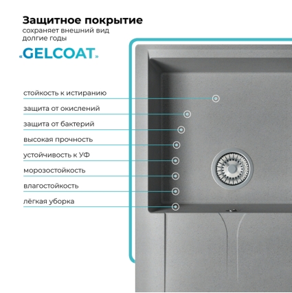 Мойка кухонная POLYGRAN GALS 760 (серый №14)
